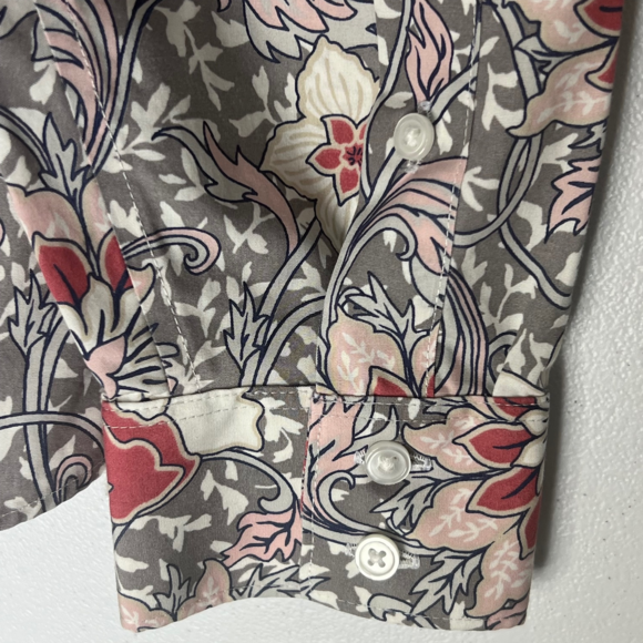 Lands' End Floral Button Up Shirt No Iron Supima Cotton Top Gray Pink 14T Tall - Picture 11 of 13